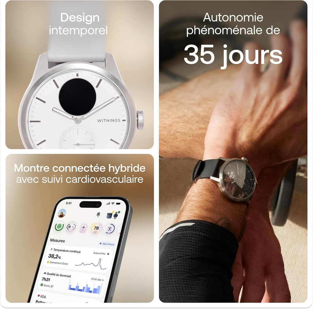 Withings ScanWatch 2, Hybrid Smartwatch, ECG, 42 mm, White