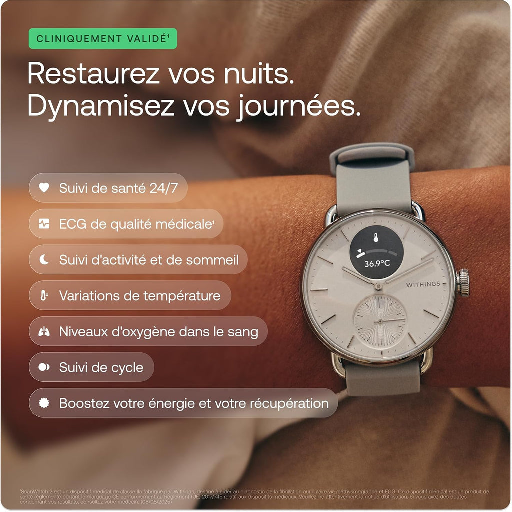 Withings ScanWatch 2, Hybrid Smartwatch, ECG, 42 mm, White