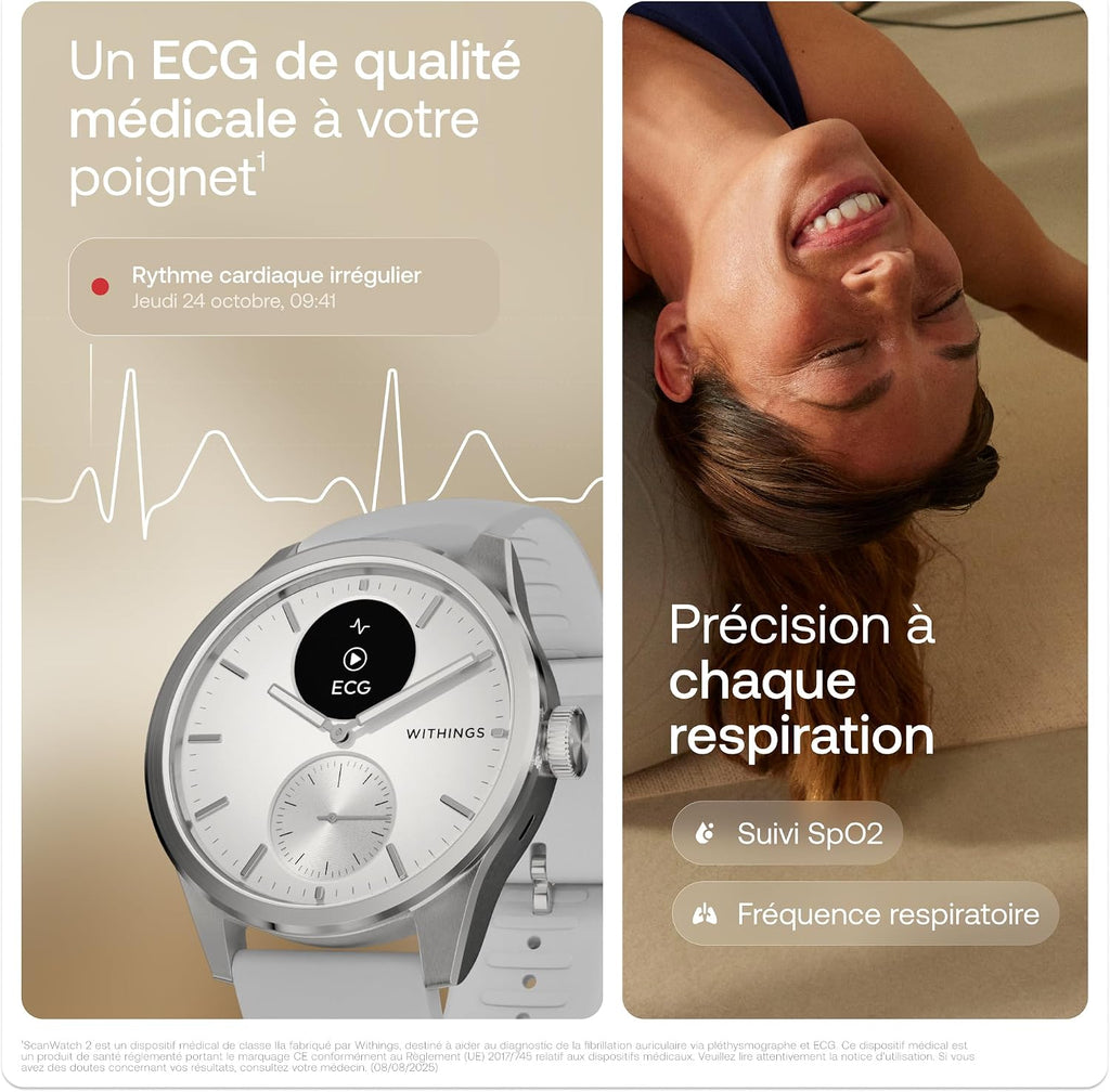 Withings ScanWatch 2, Hybrid Smartwatch, ECG, 42 mm, White
