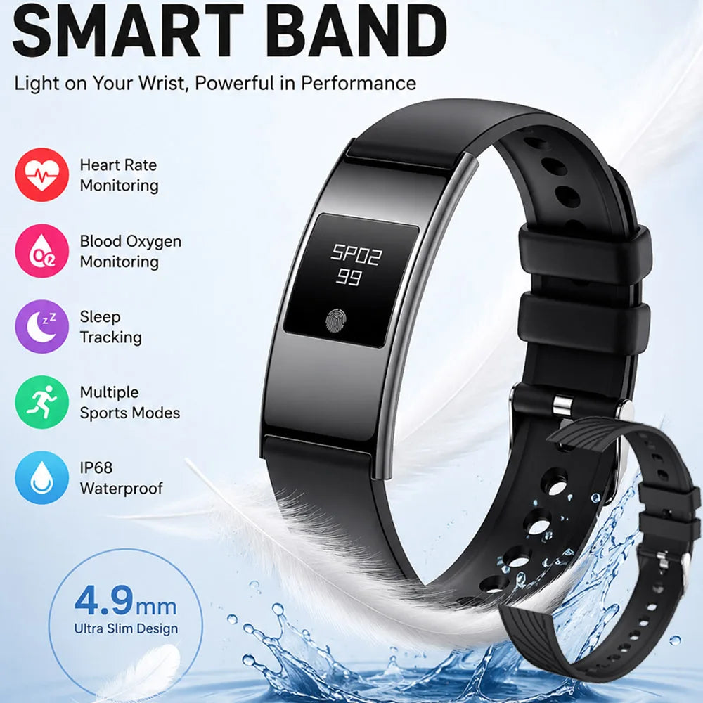 2026New 4.9mm Ultra-Thin SmartBracelet 24/7Health Monitoring IP68 Waterproof  Sports Mode Bluetooth Call Smart Bracelet Women