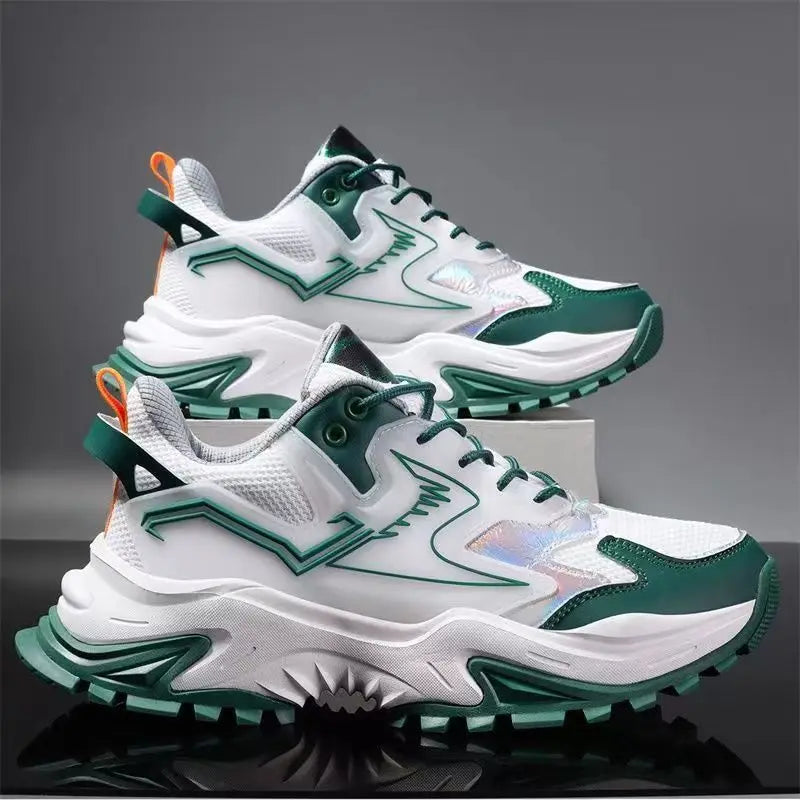Men's Trendy Round Toe Breathable Mesh Running Shoes Fashionable Casual Walking Style Chunky Shoes