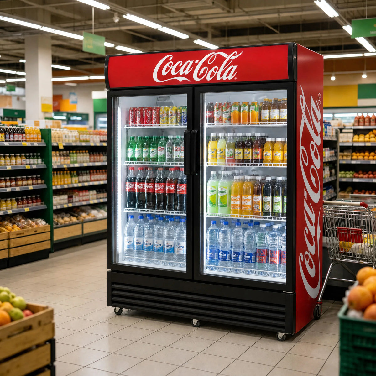 Direct Sale Commercial Upright Double Glass Door Refrigerator Display Beverage Cooler for Restaurant