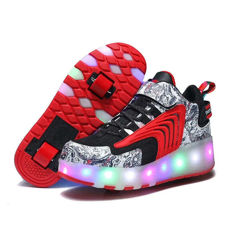 Multi Color LED Skate Shoes Retractable Hidden Four Wheel Construction Dual Purpose Walking Skating for  Outdoor  Entertainment