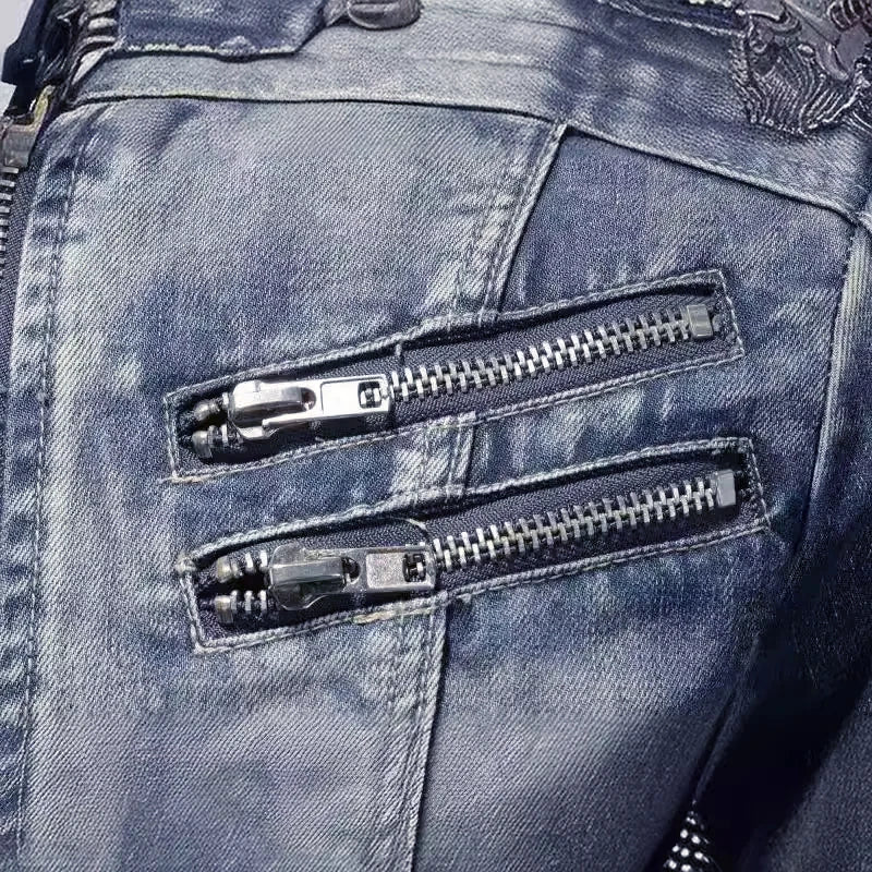 Spring and Autumn Men's Denim Cool Casual Retro M-4XL Stand Collar Zipper Tops Motorcycle Coat