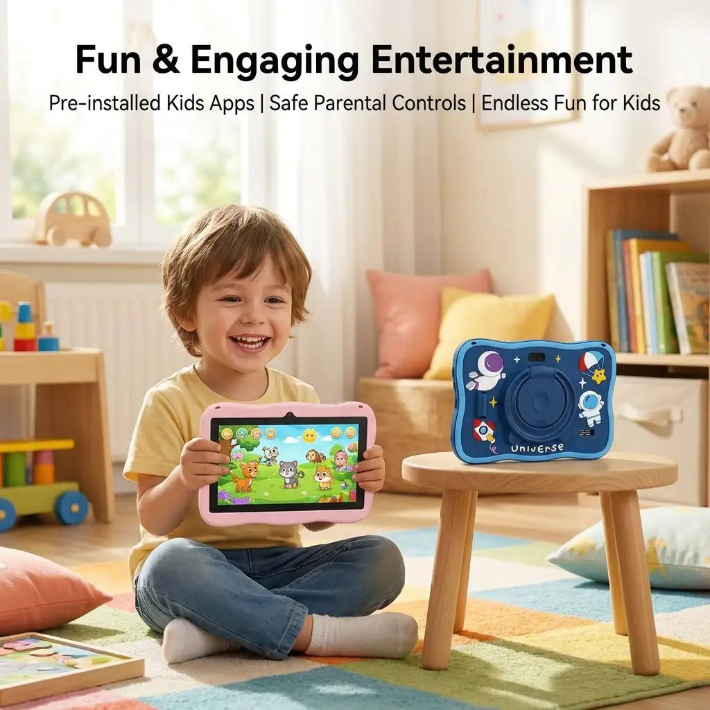 New Portable 7 Inch Android 12 Kids Tablet 2GB+2GB RAM 32GB Memory Educational for Child with Soft Silicone Cover Wi-Fi