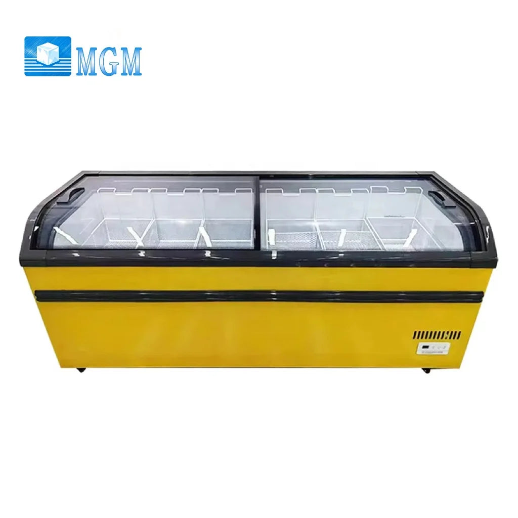 Large Capacity Commercial Freezer, Supermarket Horizontal Island Freezer Refrigerator Transparent Glass Freezer Display Cabinet