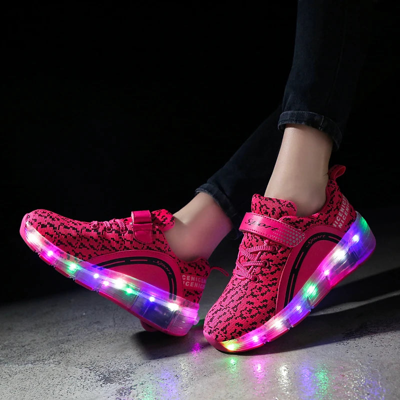 Retractable LED Light up One Wheel Skate Shoe , Kick Electric Flashing Shoes Wheels Kids , Flashing Kicker Roller Shoes for Kids