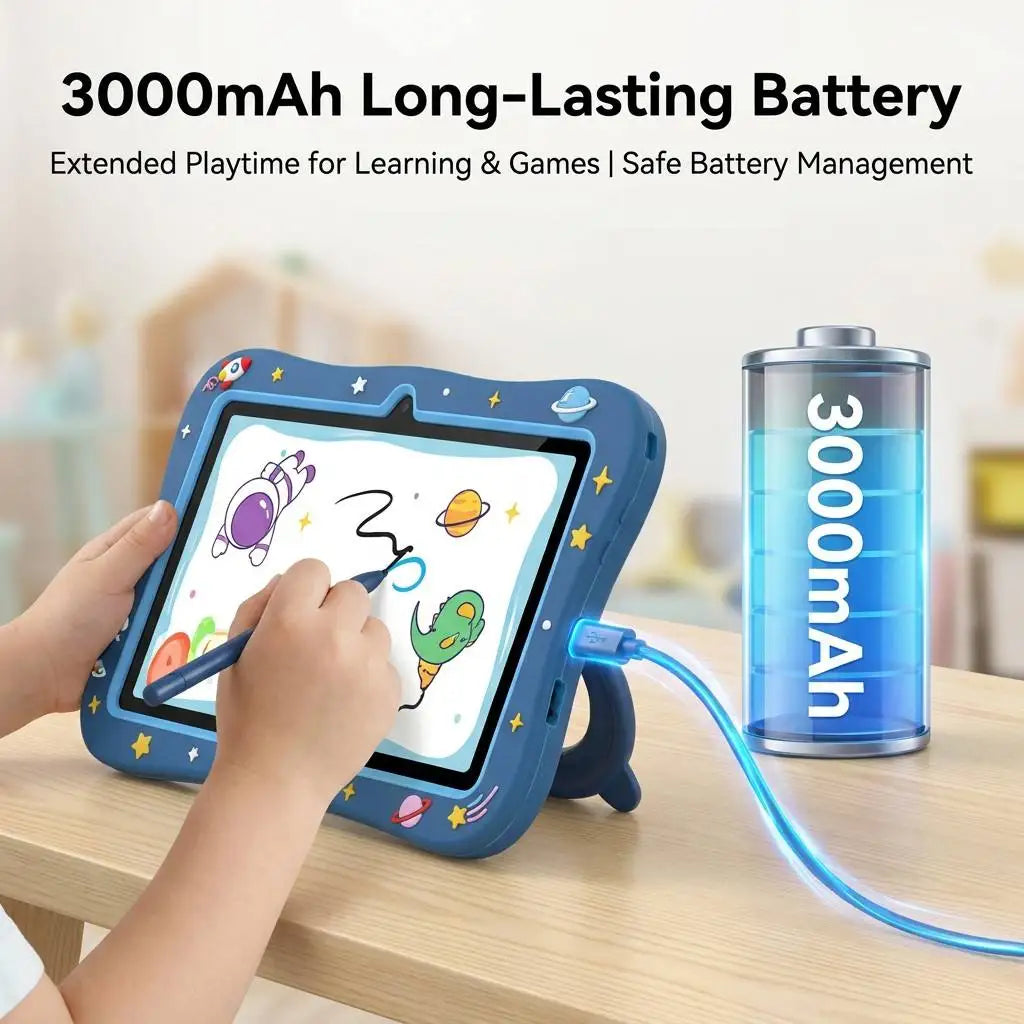 New Portable 7 Inch Android 12 Kids Tablet 2GB+2GB RAM 32GB Memory Educational for Child with Soft Silicone Cover Wi-Fi