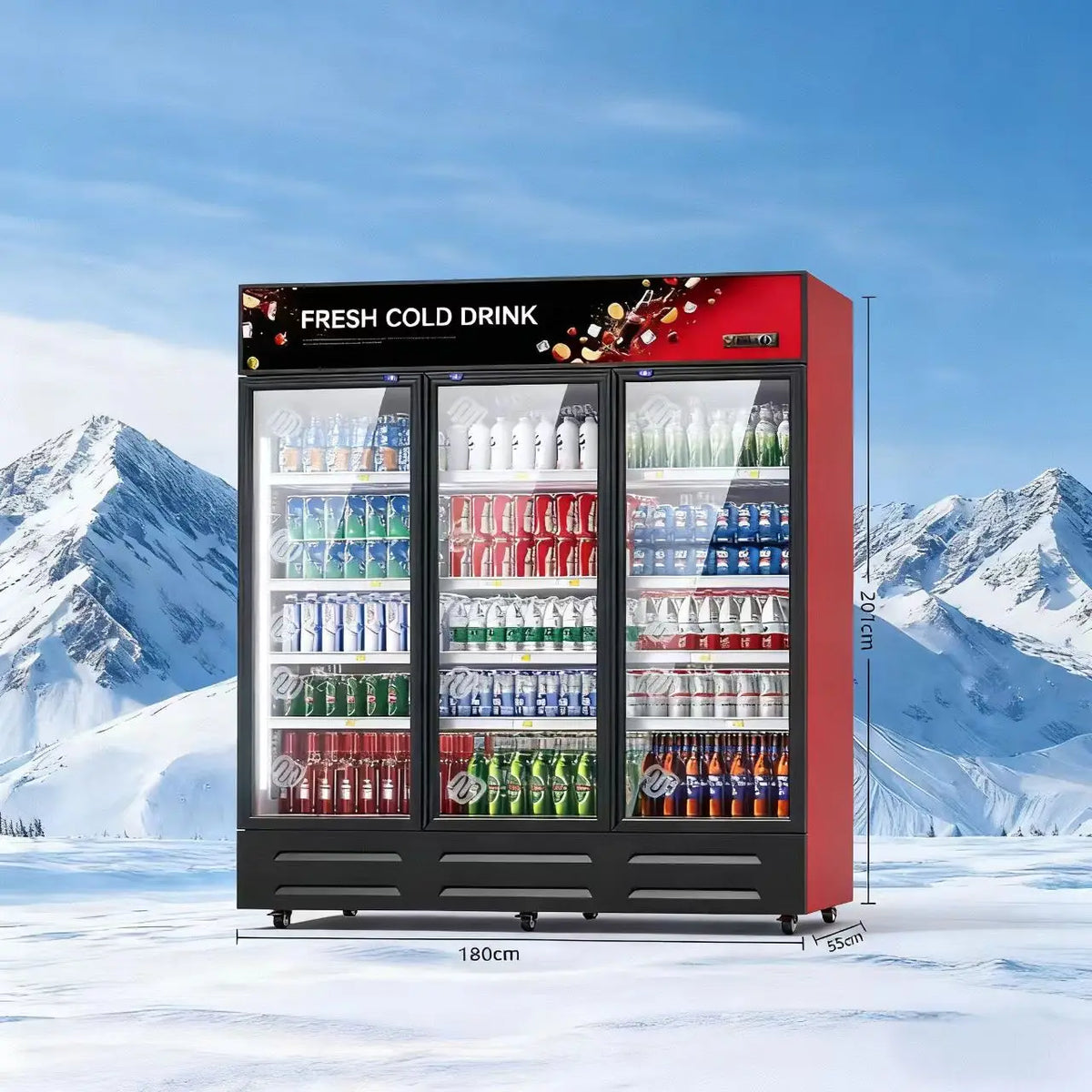 Freezer Chiller 2-Door Commercial Beverage Drinks Fridge Industrial Single-Temperature Showcase Display for Shops Stand-Up Glass