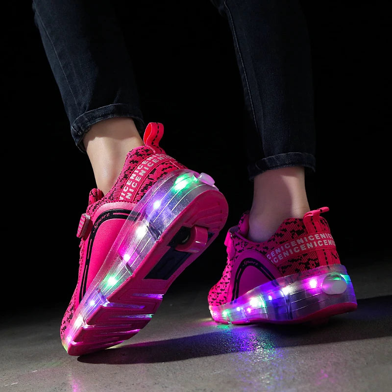 Retractable LED Light up One Wheel Skate Shoe , Kick Electric Flashing Shoes Wheels Kids , Flashing Kicker Roller Shoes for Kids
