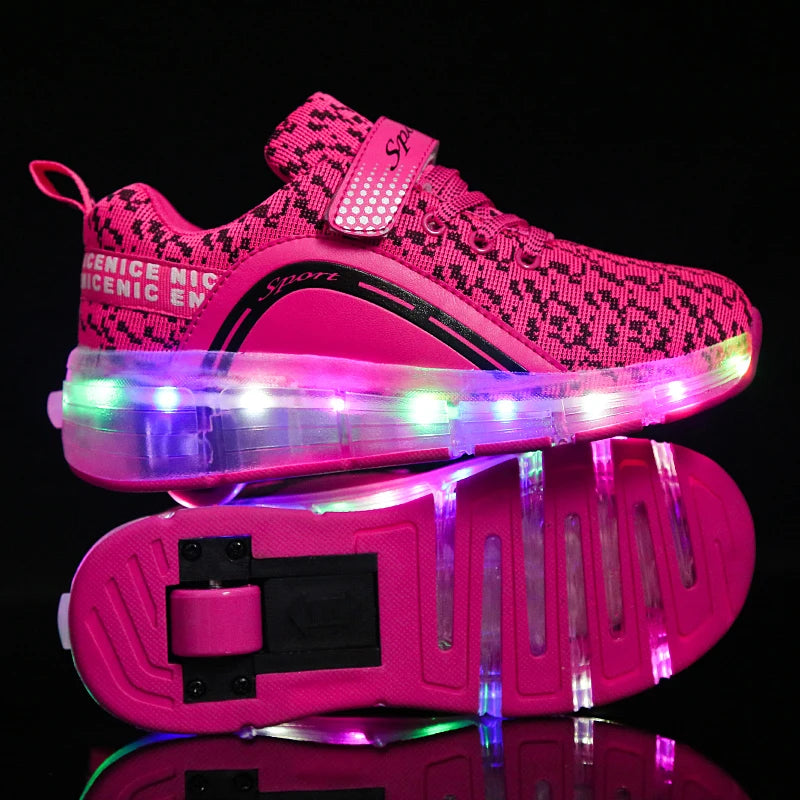 Retractable LED Light up One Wheel Skate Shoe , Kick Electric Flashing Shoes Wheels Kids , Flashing Kicker Roller Shoes for Kids
