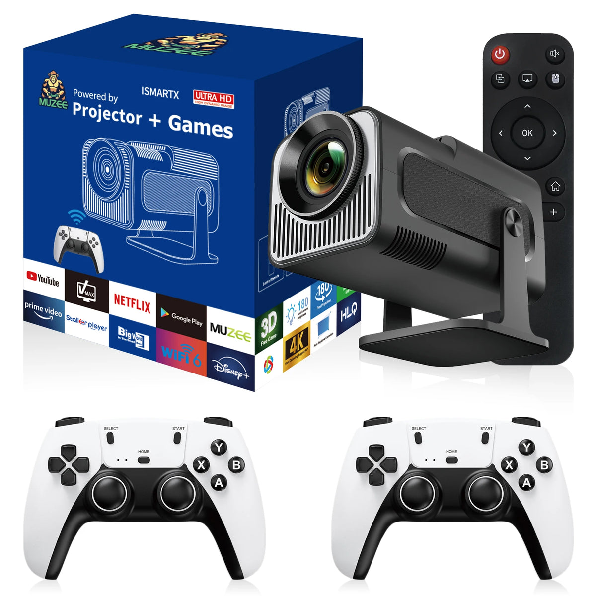 HY320 Mini Portable Smart Projector with 30000+ Games Home Theater Pocket Projector for Kids Features LCD Lamps and US Plug