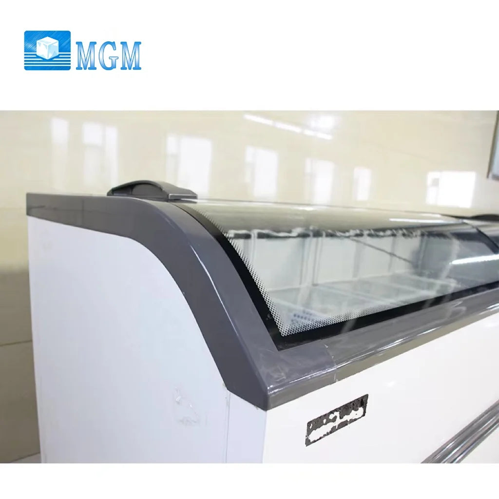 Large Capacity Commercial Freezer, Supermarket Horizontal Island Freezer Refrigerator Transparent Glass Freezer Display Cabinet