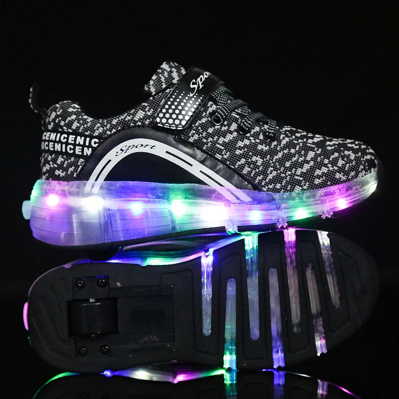 Retractable LED Light up One Wheel Skate Shoe , Kick Electric Flashing Shoes Wheels Kids , Flashing Kicker Roller Shoes for Kids