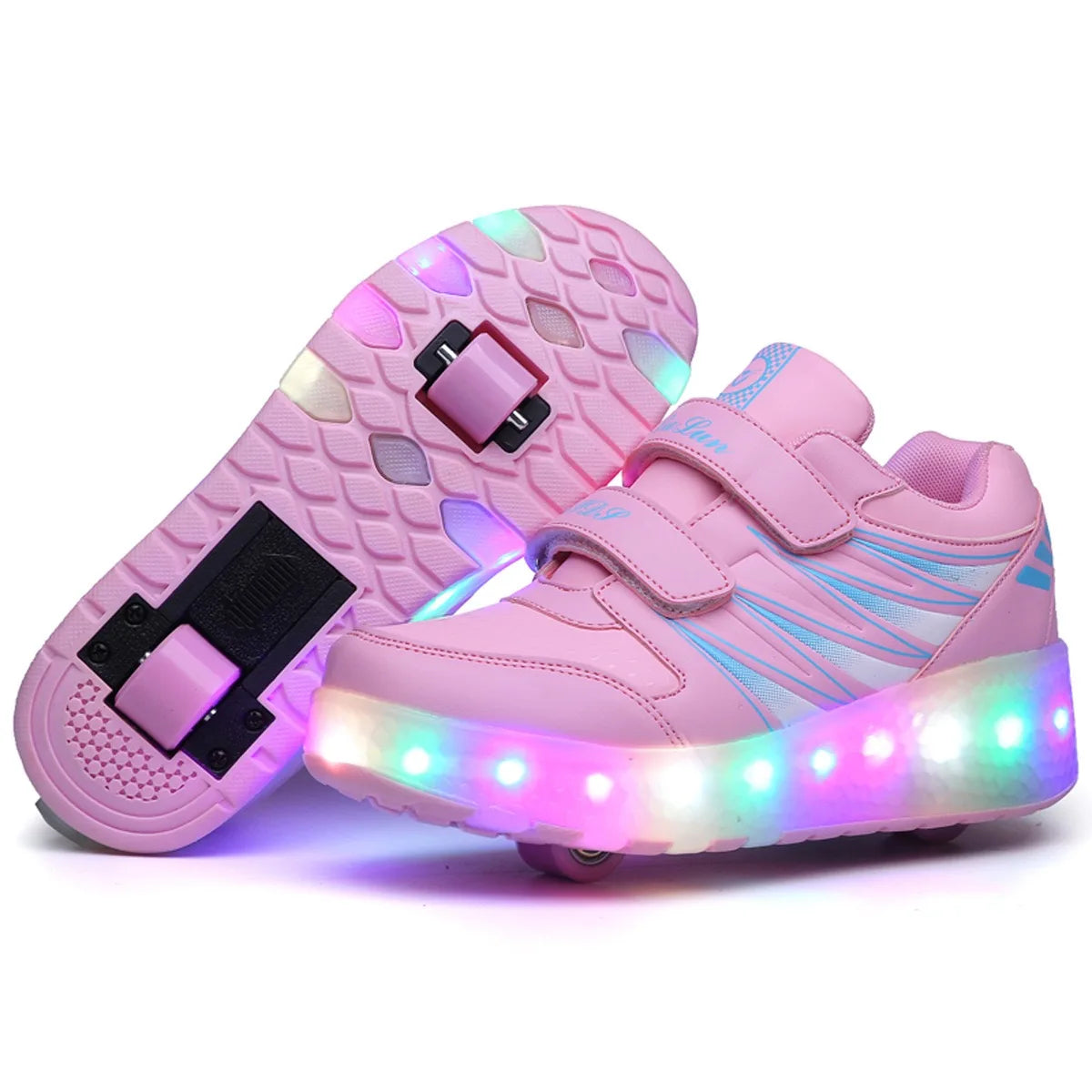 Multi Color LED Skate Shoes Retractable Hidden Four Wheel Construction Dual Purpose Walking Skating for  Outdoor  Entertainment