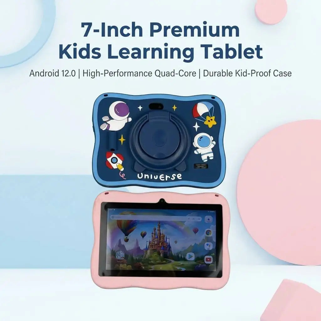 New Portable 7 Inch Android 12 Kids Tablet 2GB+2GB RAM 32GB Memory Educational for Child with Soft Silicone Cover Wi-Fi