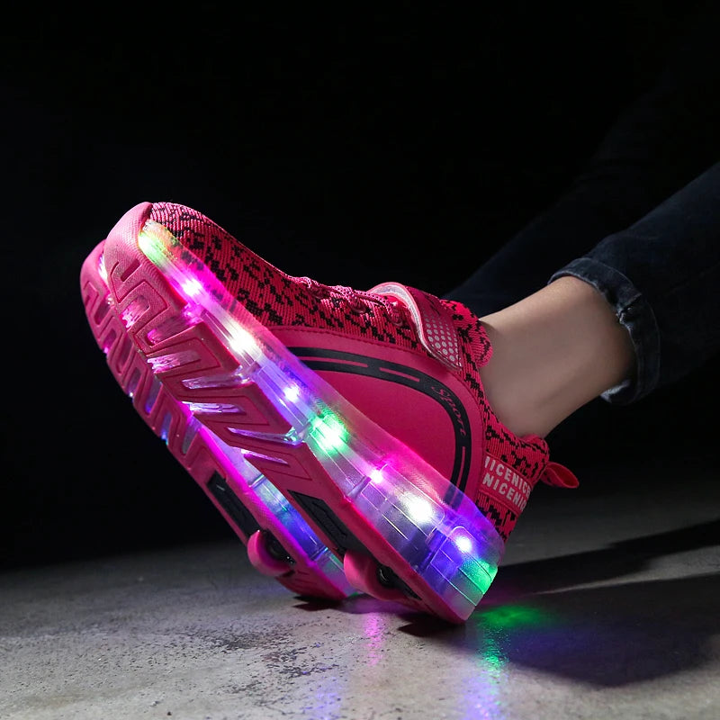 Retractable LED Light up One Wheel Skate Shoe , Kick Electric Flashing Shoes Wheels Kids , Flashing Kicker Roller Shoes for Kids