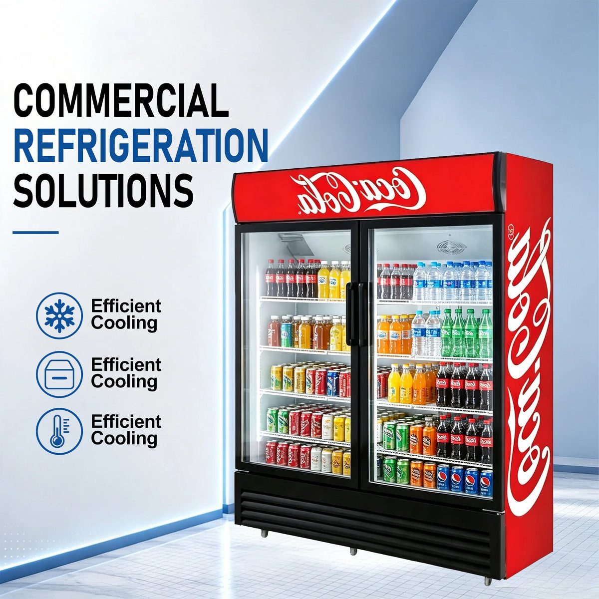 Direct Sale Commercial Upright Double Glass Door Refrigerator Display Beverage Cooler for Restaurant