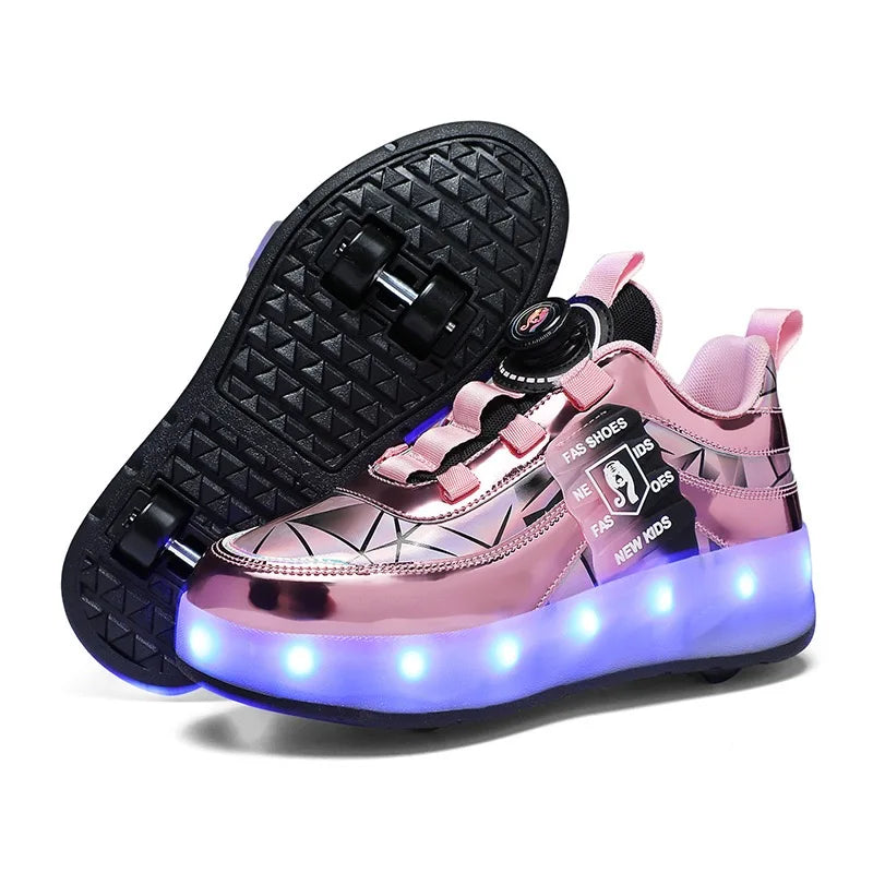 Multi Color LED Skate Shoes Retractable Hidden Four Wheel Construction Dual Purpose Walking Skating for  Outdoor  Entertainment