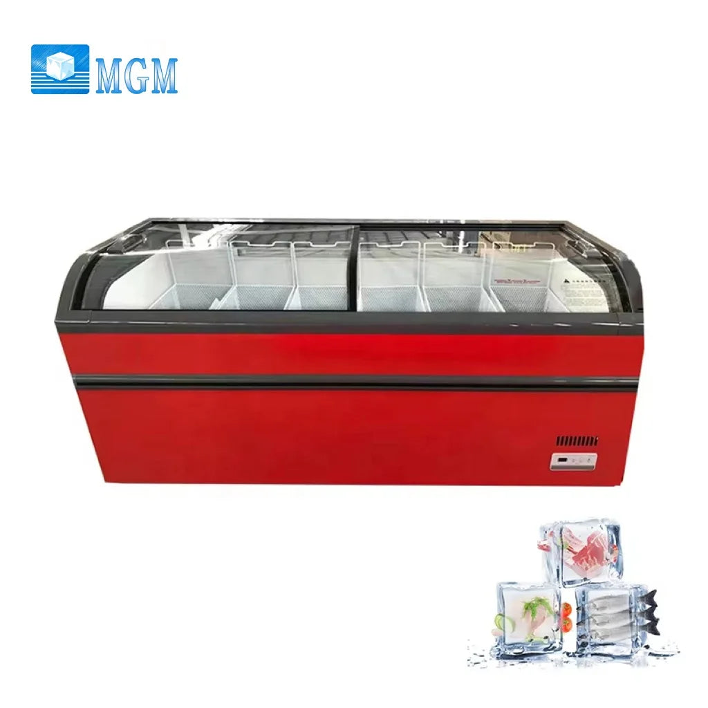 Large Capacity Commercial Freezer, Supermarket Horizontal Island Freezer Refrigerator Transparent Glass Freezer Display Cabinet