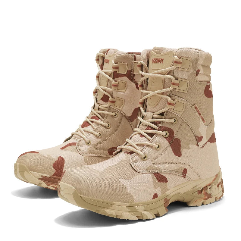 Men's Lightweight Waterproof Toe Outdoor Training Boots with EVA Midsole-Camouflage Rubber Upper + Oxford Mesh Lining