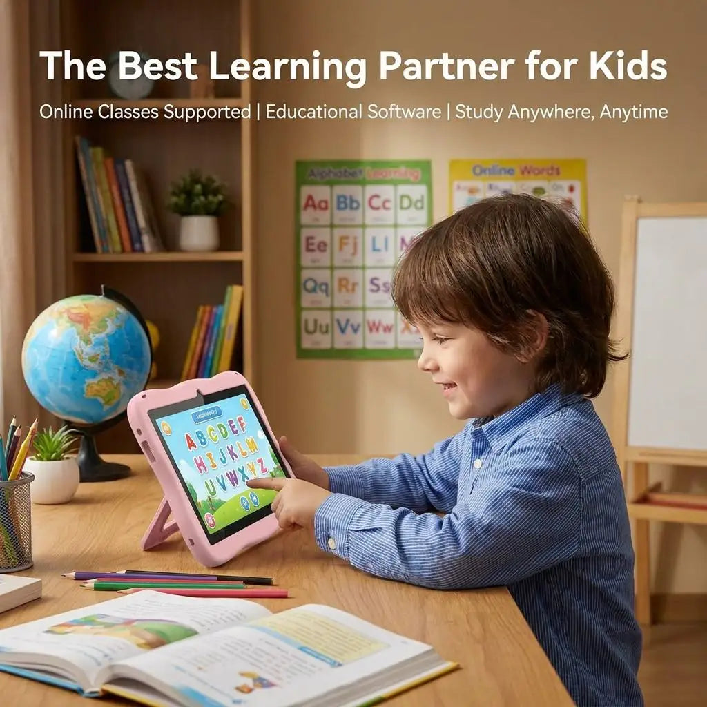 New Portable 7 Inch Android 12 Kids Tablet 2GB+2GB RAM 32GB Memory Educational for Child with Soft Silicone Cover Wi-Fi