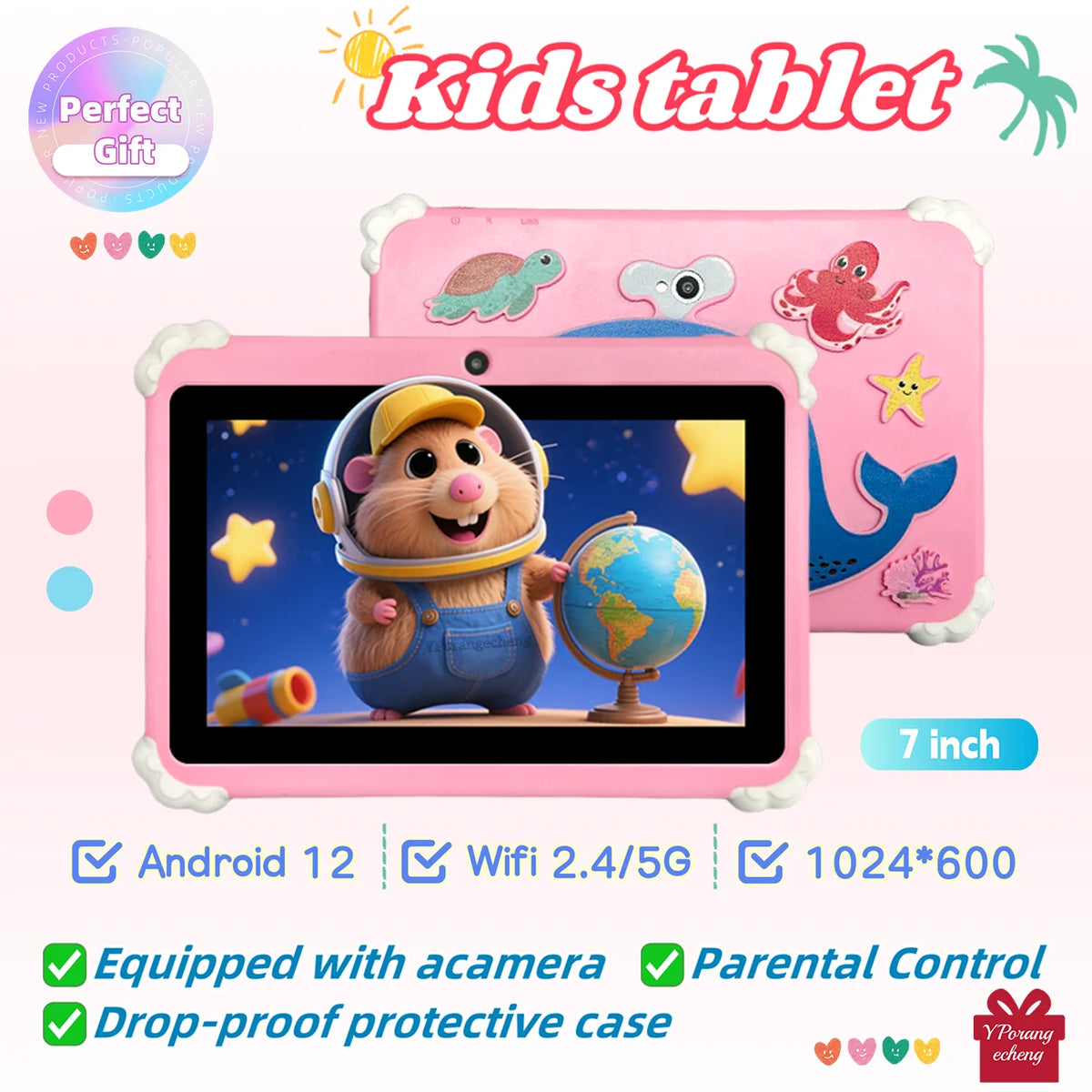 Wholesale 7-Inch Kinds Kid's Tablet PC with 3000MAH Battery 1024x600 Resolution MTK Quad Core at a Great Price