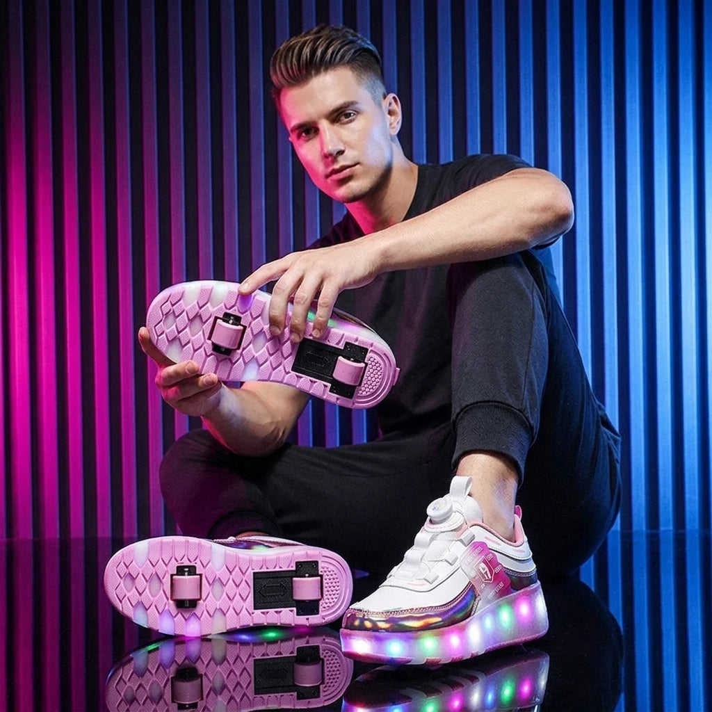 Multi Color LED Skate Shoes Retractable Hidden Four Wheel Construction Dual Purpose Walking Skating for  Outdoor  Entertainment