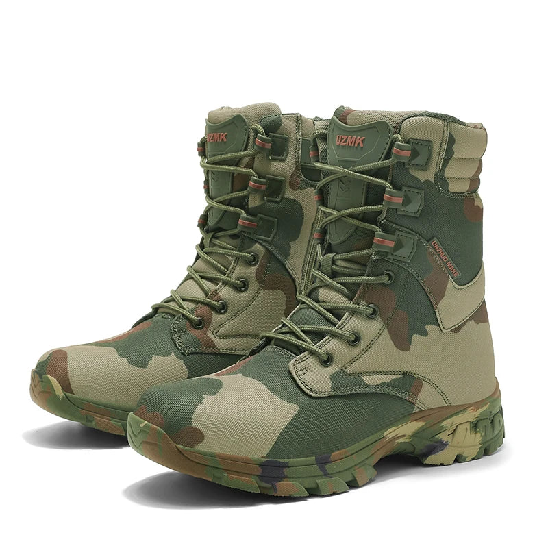 Men's Lightweight Waterproof Toe Outdoor Training Boots with EVA Midsole-Camouflage Rubber Upper + Oxford Mesh Lining