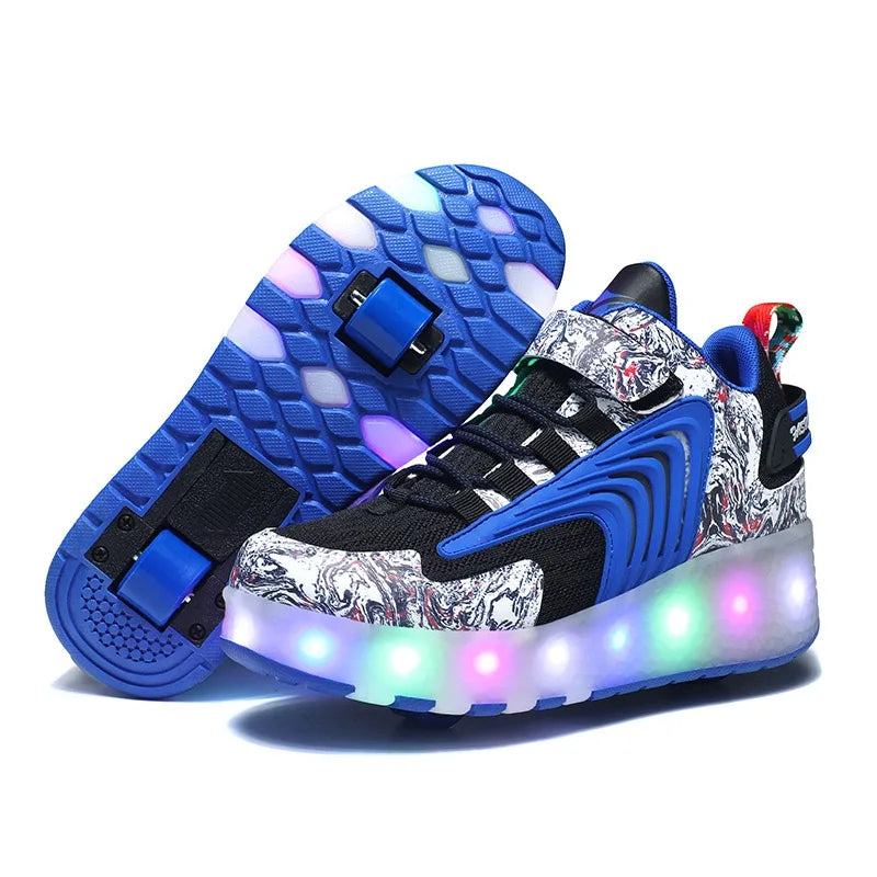 Multi Color LED Skate Shoes Retractable Hidden Four Wheel Construction Dual Purpose Walking Skating for  Outdoor  Entertainment