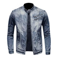 Spring and Autumn Men's Denim Cool Casual Retro M-4XL Stand Collar Zipper Tops Motorcycle Coat