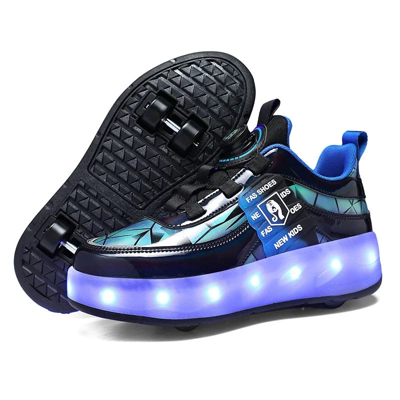 Multi Color LED Skate Shoes Retractable Hidden Four Wheel Construction Dual Purpose Walking Skating for  Outdoor  Entertainment