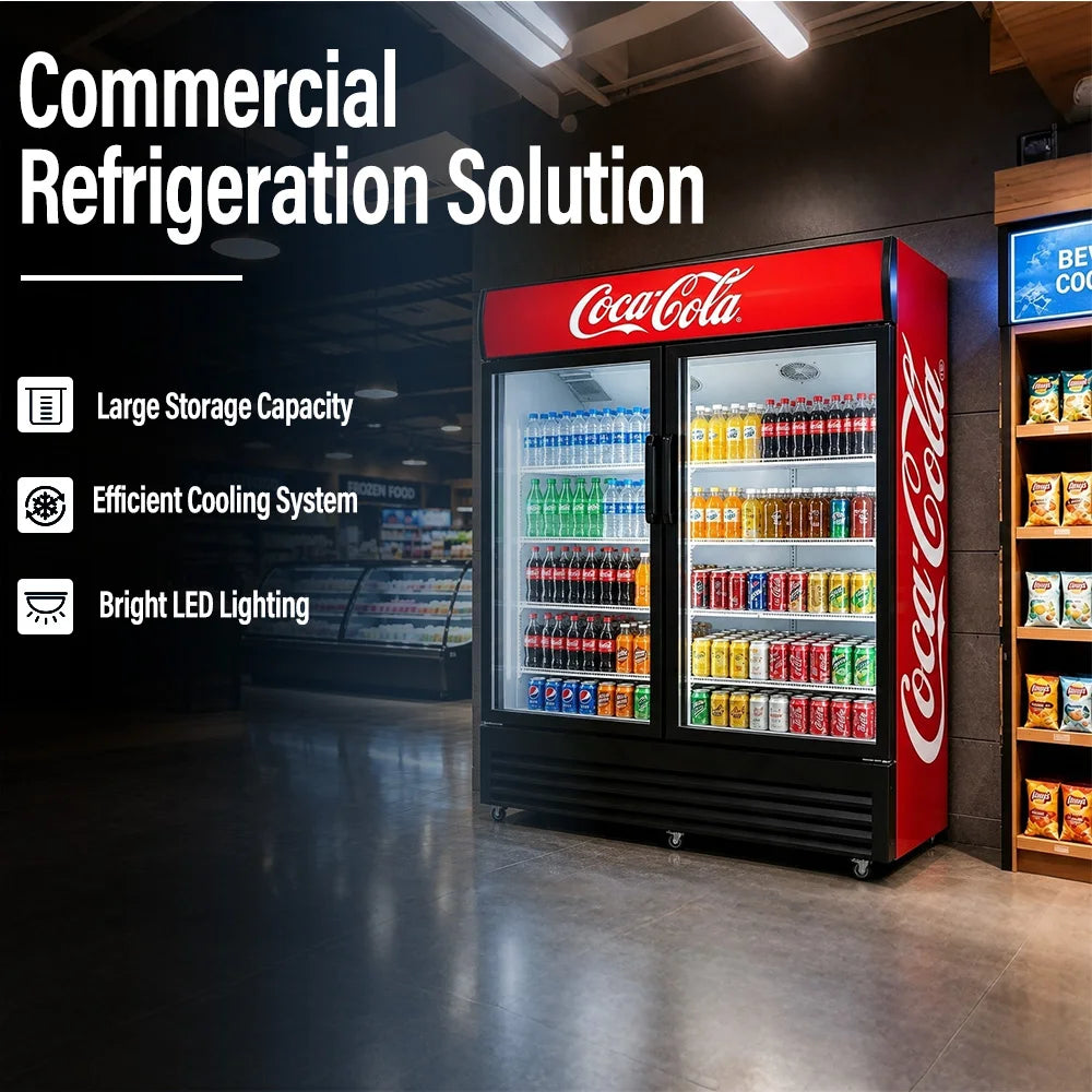 Direct Sale Commercial Upright Double Glass Door Refrigerator Display Beverage Cooler for Restaurant