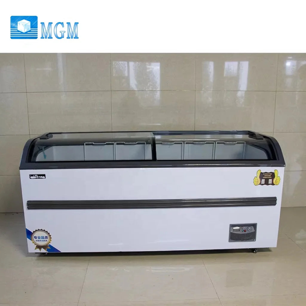 Large Capacity Commercial Freezer, Supermarket Horizontal Island Freezer Refrigerator Transparent Glass Freezer Display Cabinet