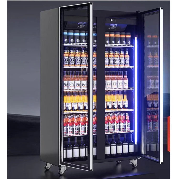 Freezer Chiller 2-Door Commercial Beverage Drinks Fridge Industrial Single-Temperature Showcase Display for Shops Stand-Up Glass