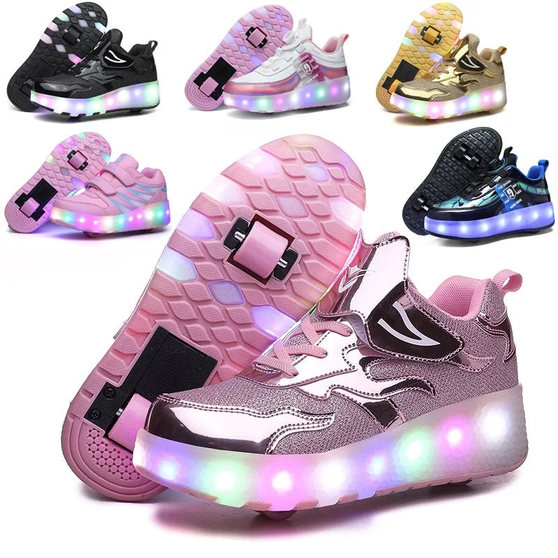 Multicolor LED Quad Skates Flexible Soft Sole Breathable Comfort Construction ABEC-7 Bearing Retractable Wheels Outdoor Wheeled