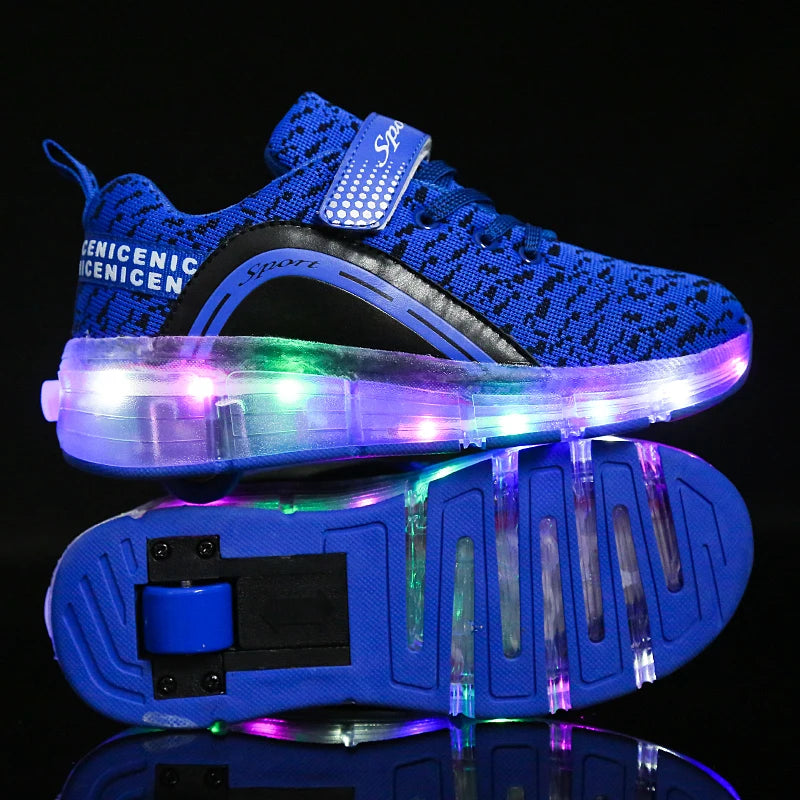 Retractable LED Light up One Wheel Skate Shoe , Kick Electric Flashing Shoes Wheels Kids , Flashing Kicker Roller Shoes for Kids