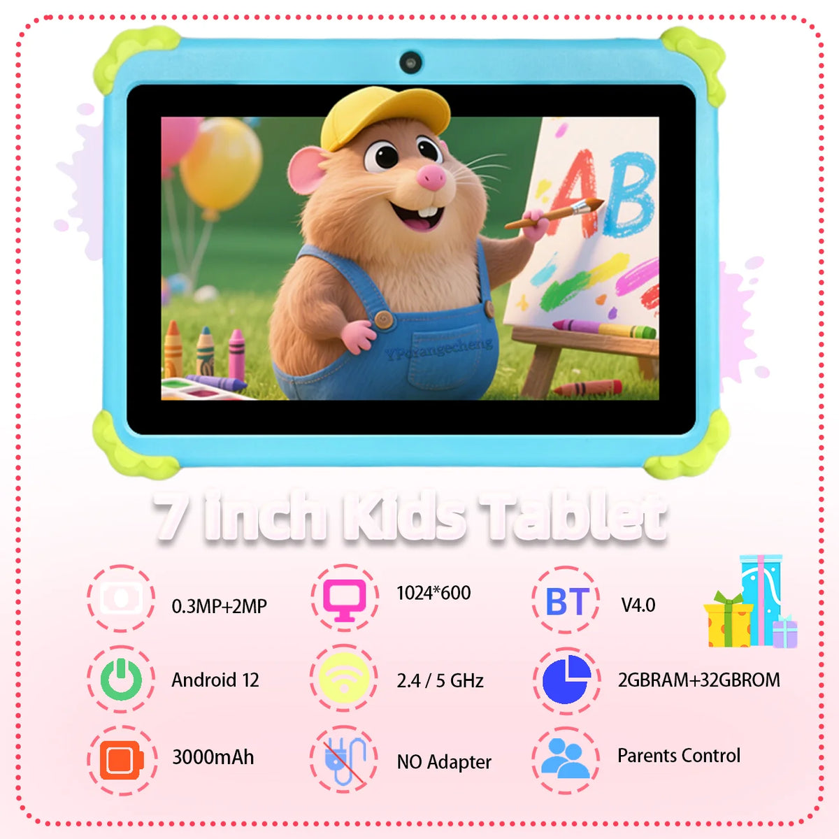 Wholesale 7-Inch Kinds Kid's Tablet PC with 3000MAH Battery 1024x600 Resolution MTK Quad Core at a Great Price