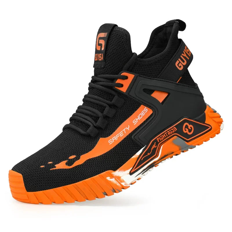GUYISA Breathable High-top Men's Safety Shoes All Seasons Wear Anti-smash Anti-puncture with Steel Toe Rubber Outsole