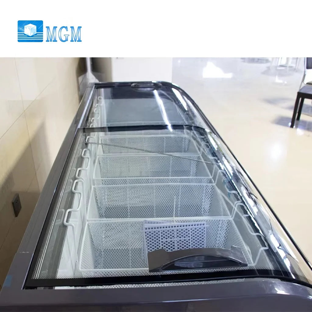 Large Capacity Commercial Freezer, Supermarket Horizontal Island Freezer Refrigerator Transparent Glass Freezer Display Cabinet