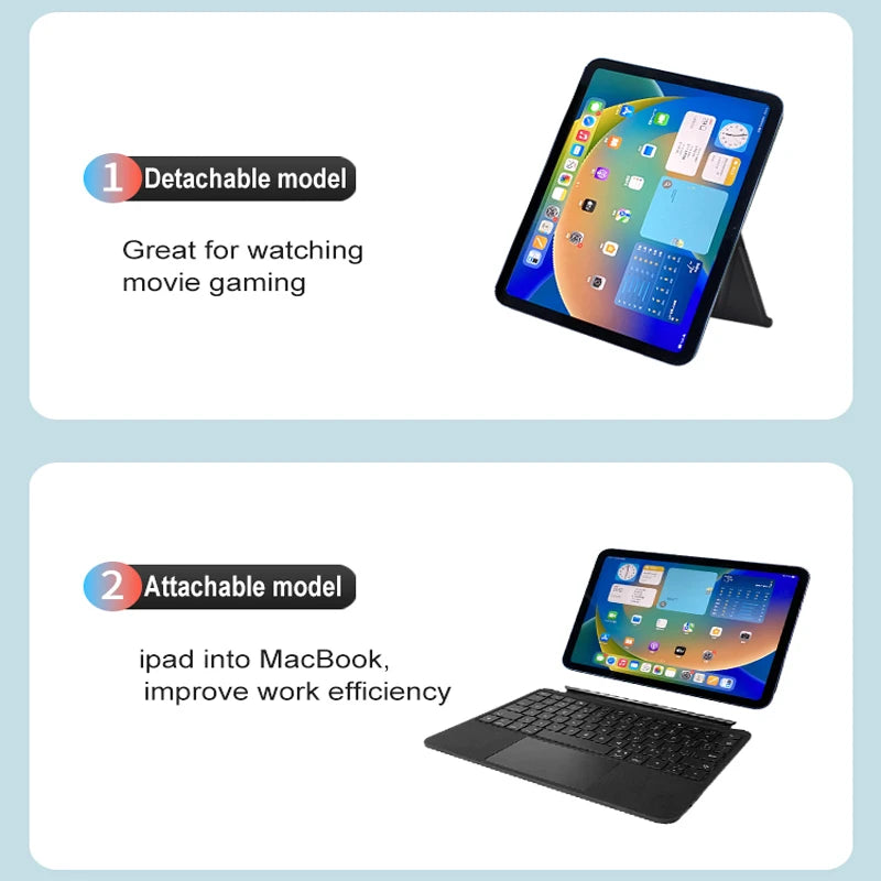 Detachable Magnetic Keyboard Case for iPad 10th Generation 10.9 Inch Backlit Wireless Bluetooth Keyboard Folio USB C