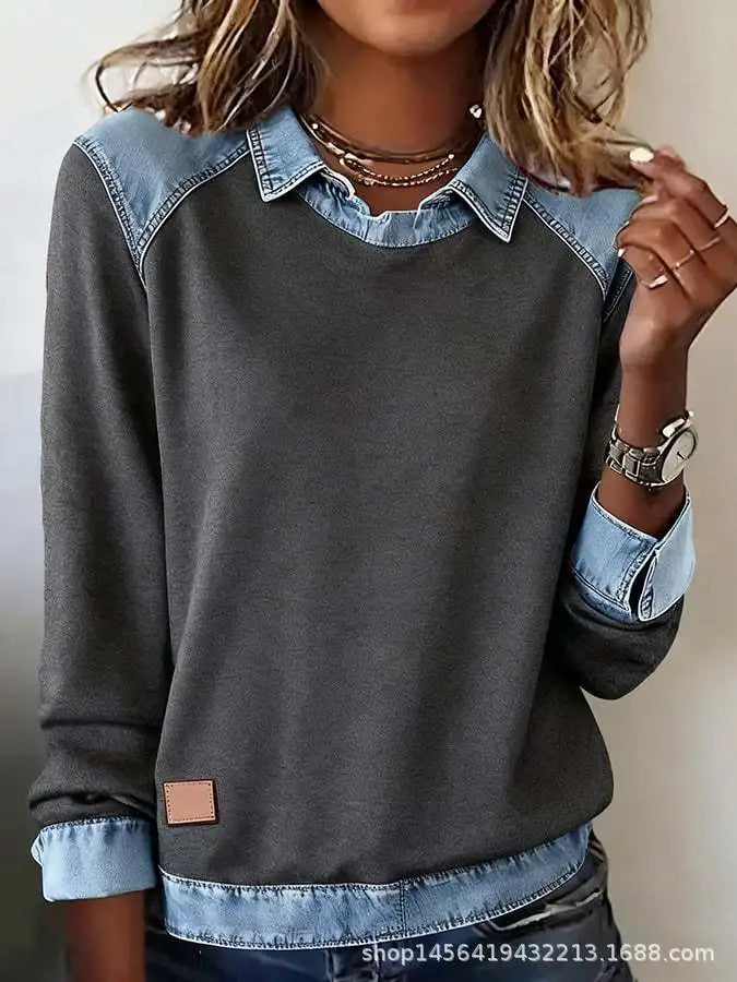 Pull Automne Femme Lapel Long Sleeve Fashionable Autumn And Winter Versatile Patchwork Pullover Womens Loose Knitted Sweater Top