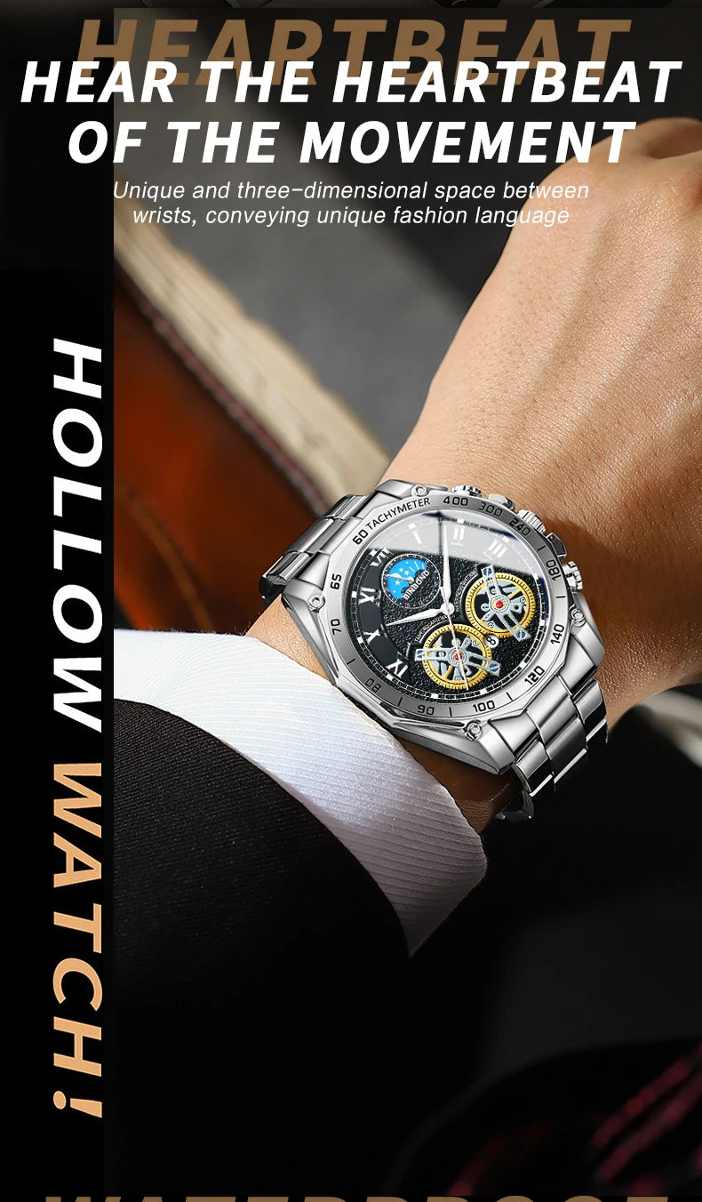 BINBOND Men Quartz Watch Luxury Analog Decorative Dial Military Sports Wristwatch Waterproof Casual Outdoor Men's Wrist Watch