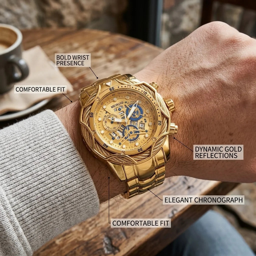 Men's Multifunctional Alloy Wristwatch Quartz Movement Skeleton Dial Tachymeter 24H Display Date Function Alloy Case & Strap