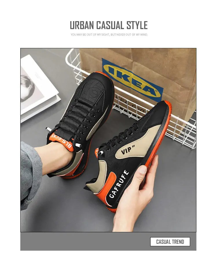 Sneakers Casual Men Retro Running Shoes Fashion Microfiber Leather Fabric Breathable Height Increased Flat Platform Board Shoes