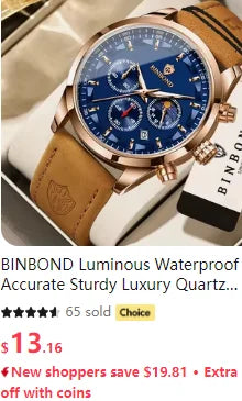 BINBOND Luxury Quartz Watches For Men Luminous Waterproof Auto Date Chronograph Men's Watch Business Sport Fashion Casual Reloj