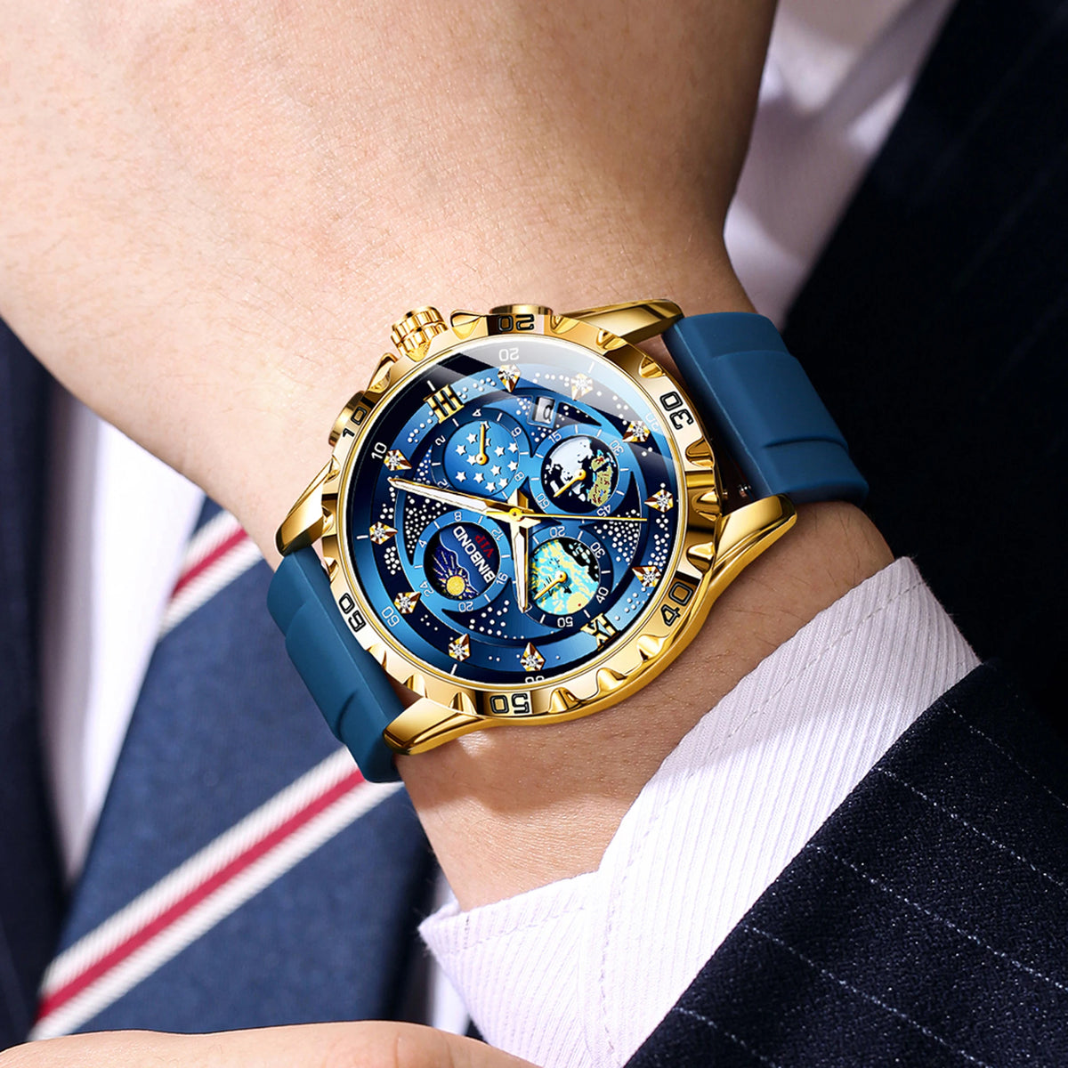 BINBOND Luxury Quartz Watches For Men Luminous Waterproof Auto Date Chronograph Men's Watch Business Sport Fashion Casual Reloj