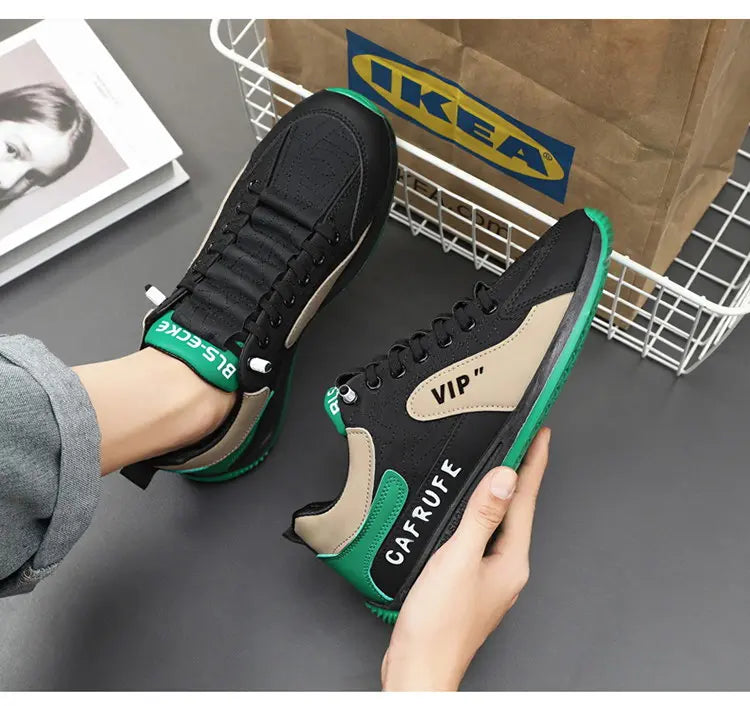 Sneakers Casual Men Retro Running Shoes Fashion Microfiber Leather Fabric Breathable Height Increased Flat Platform Board Shoes