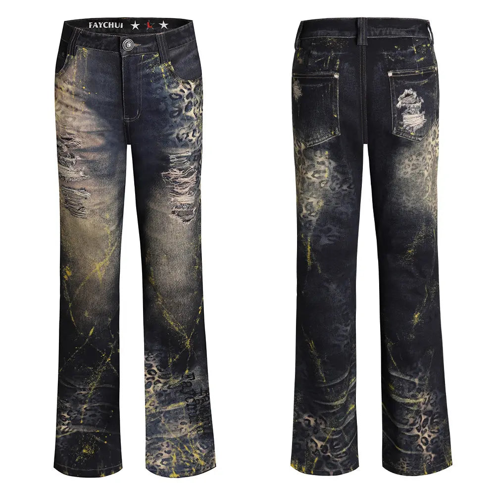 Women's Gothic Y2k Flared Jeans Summer Harajuku Trashy Ripped Denim Trousers Streetwear Baggy Jean Pants Vintage Emo Clothes
