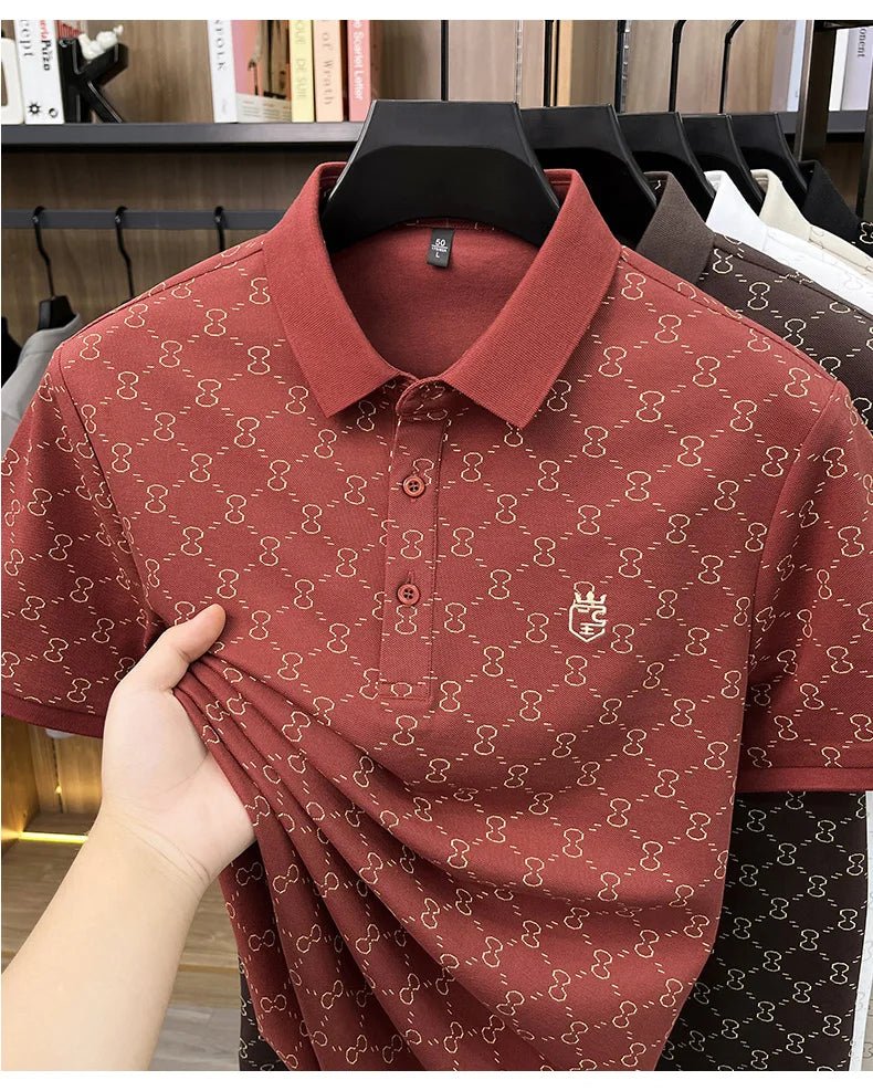 Designer brand short sleeve men's polo shirt new high-end printed summer breathable personalized fashion youth casual T-shirt